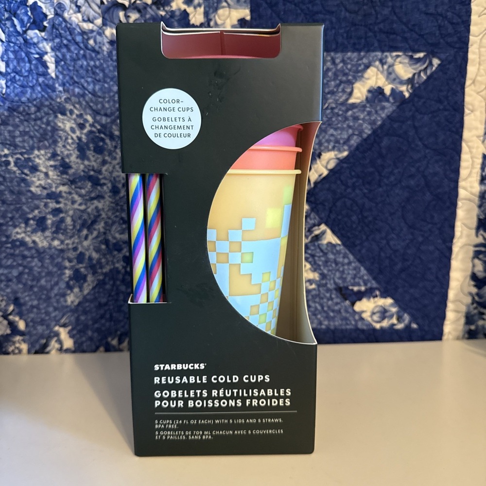 Starbucks Color-Changing Reusable Cold Cups Set w/ Lids & Straws, 24 oz